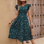 Damen Midikleid mit floralem Muster und Raffungen R&B