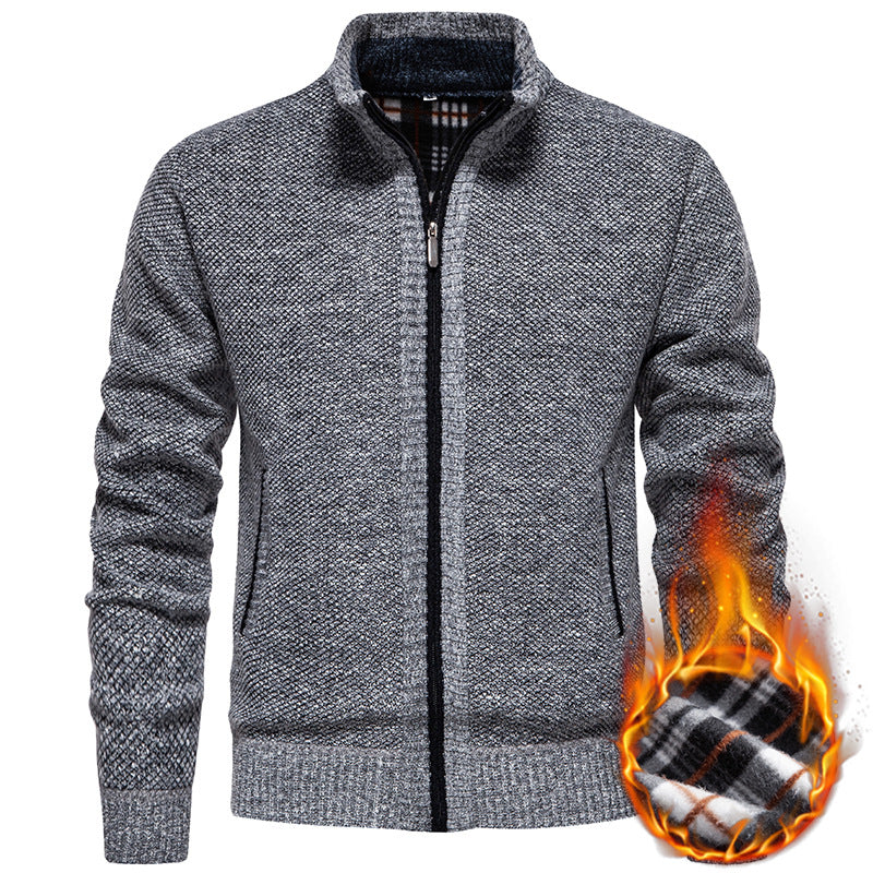 Herren stylischer Strickjacke mit hohem Kragen und praktischen Taschen R&B