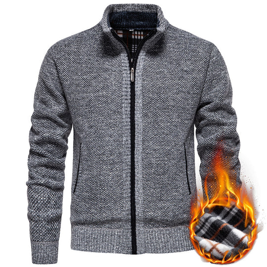 Herren stylischer Strickjacke mit hohem Kragen und praktischen Taschen R&B