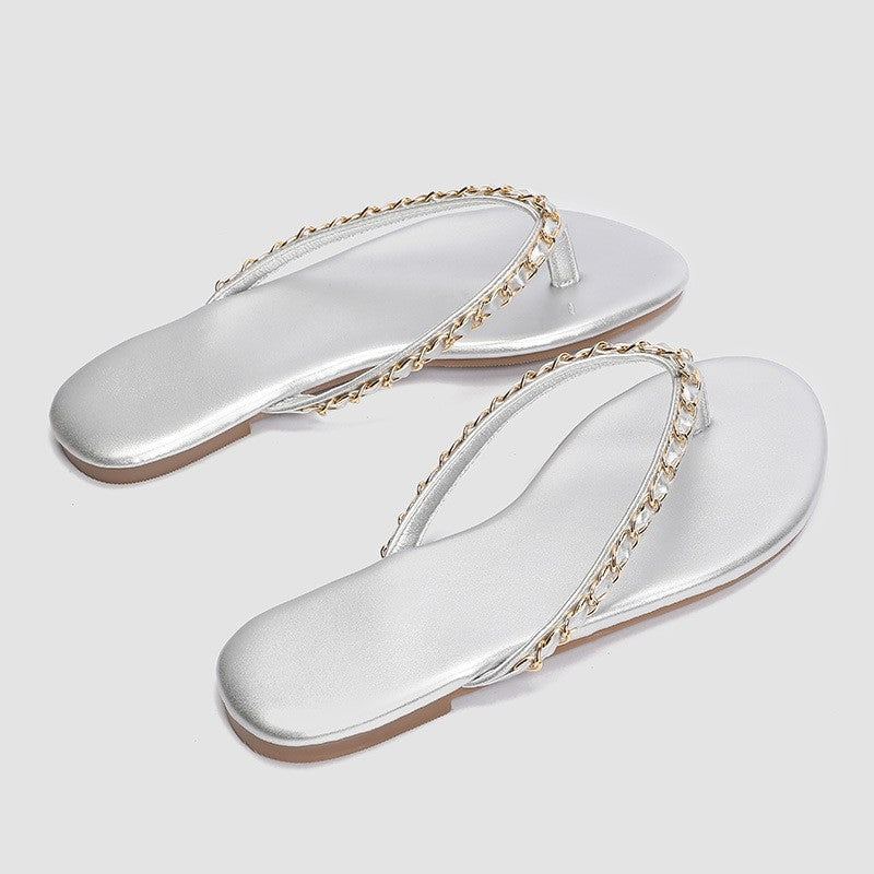 Damen Zehentrenner-Sandalen mit glamourösem Kettendetail R&B