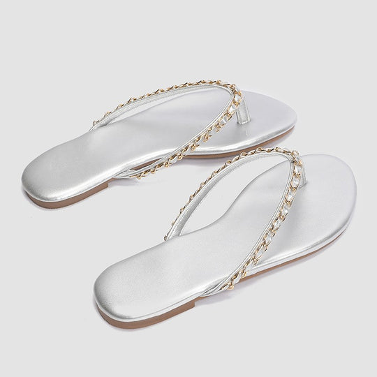 Damen Zehentrenner-Sandalen mit glamourösem Kettendetail R&B