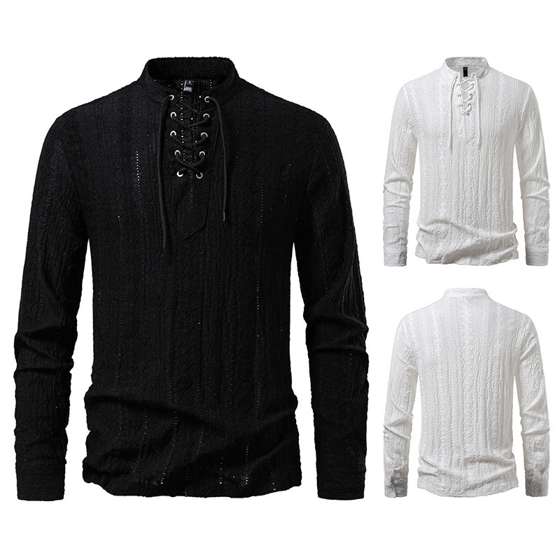 Herren Langarmshirt mit einzigartigem Strukturmuster und Kordelzug R&B