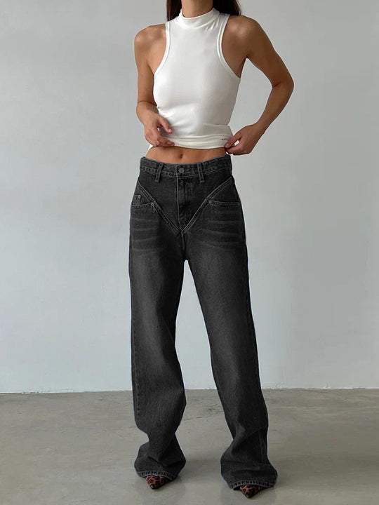 Damen Weit geschnittene Jeanshose mit einzigartigem Design R&B