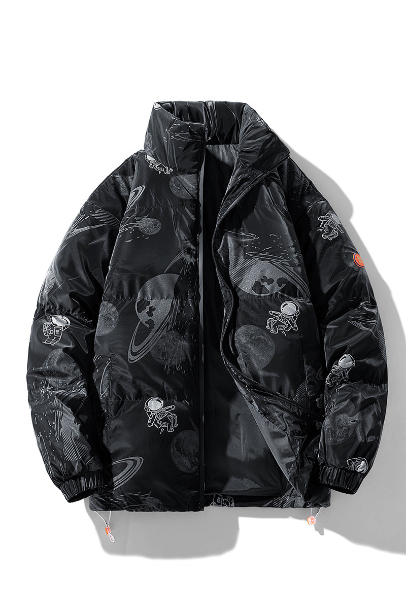 Damen futuristische Steppjacke mit astronautischen Mustern R&B