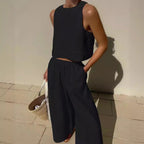 Damen luftiges Leinenoberteil mit weiter Hose R&B