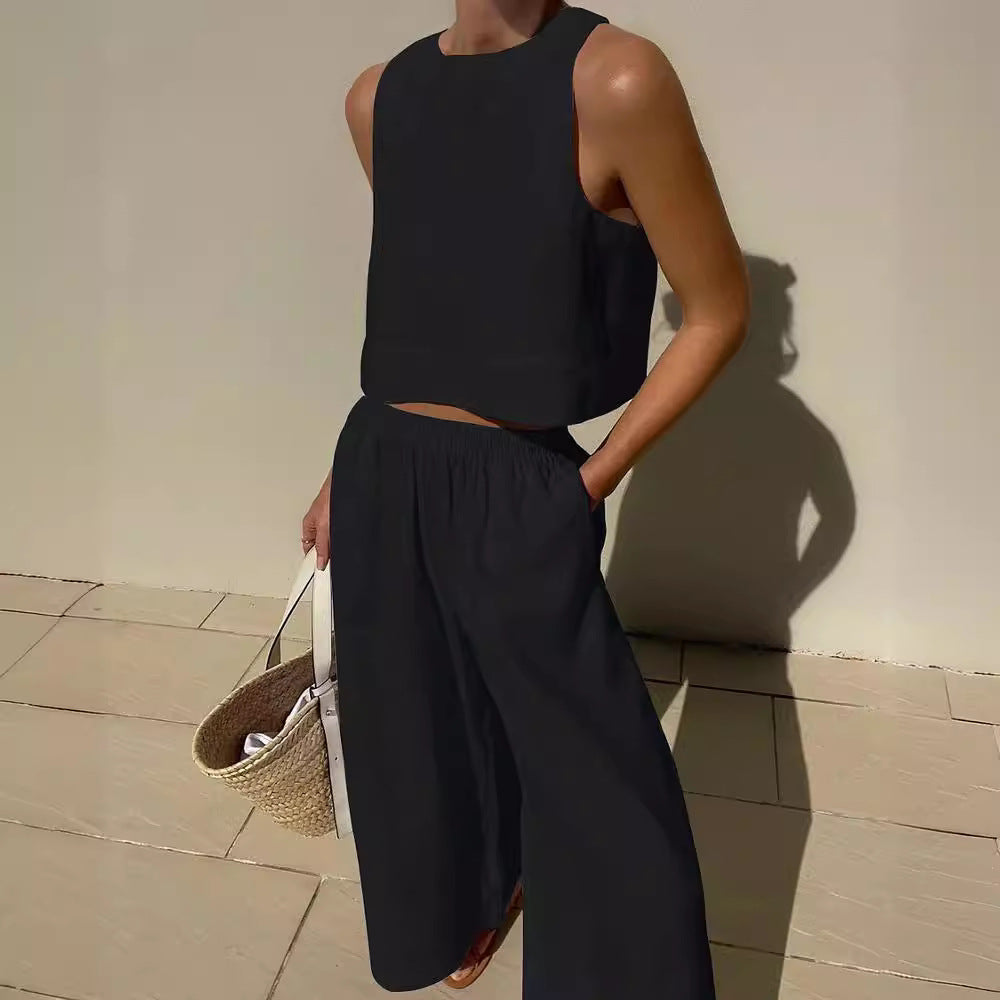 Damen luftiges Leinenoberteil mit weiter Hose R&B