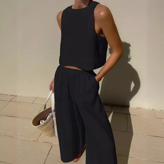 Damen luftiges Leinenoberteil mit weiter Hose R&B