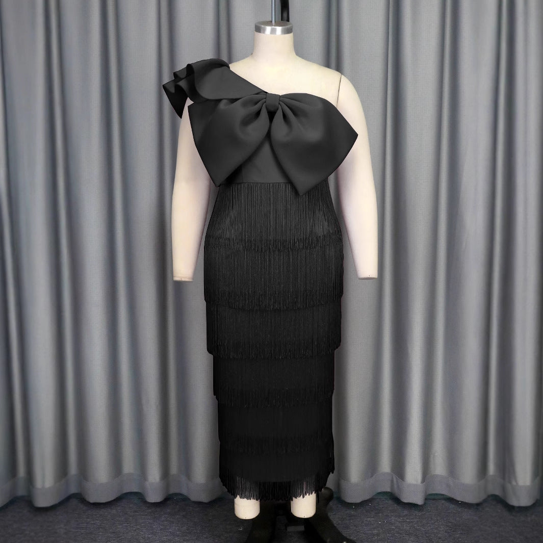 Damen Cocktailkleid mit voluminösem Rüschendesign und Fransen R&B