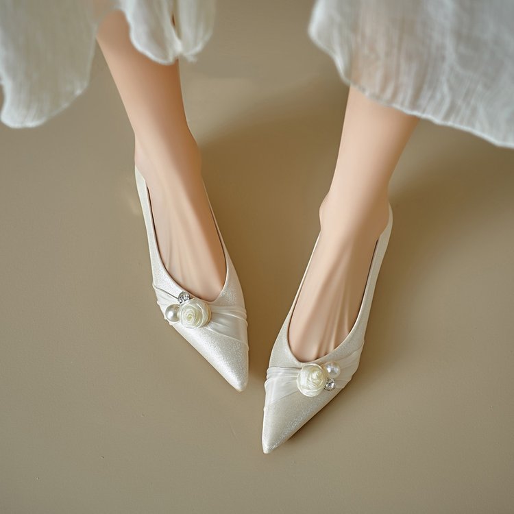 Damen elegante Ballerinas mit floralem Dekor und feinem Satin R&B