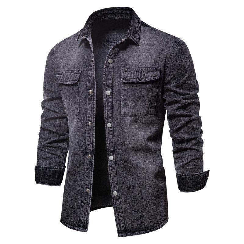 Herren nan lässiges Jeans-Overshirt mit Druckknopfleiste, aufgesetzten Brusttaschen und klassischem Hemdkragen R&B