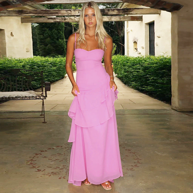 Damen Elegantes Maxikleid mit Rüschendetails und schmalem Schnitt R&B