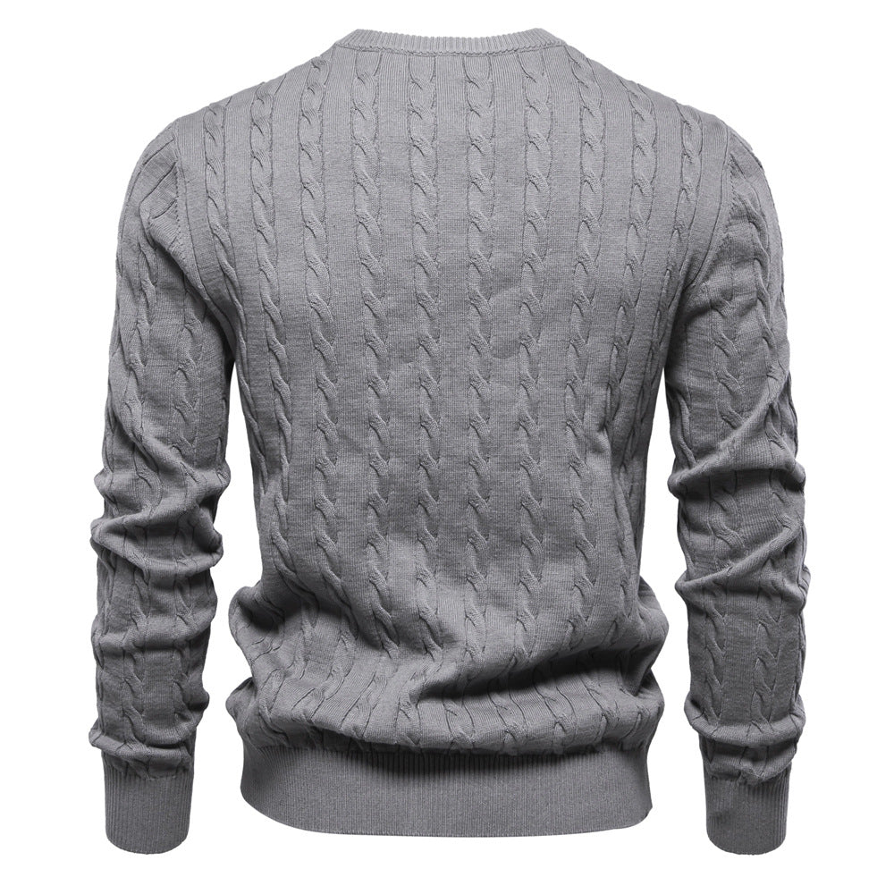 Herren Strickpullover mit Zopfmuster und Rundhalsausschnitt R&B