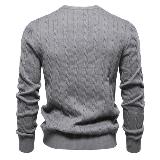 Herren Strickpullover mit Zopfmuster und Rundhalsausschnitt R&B