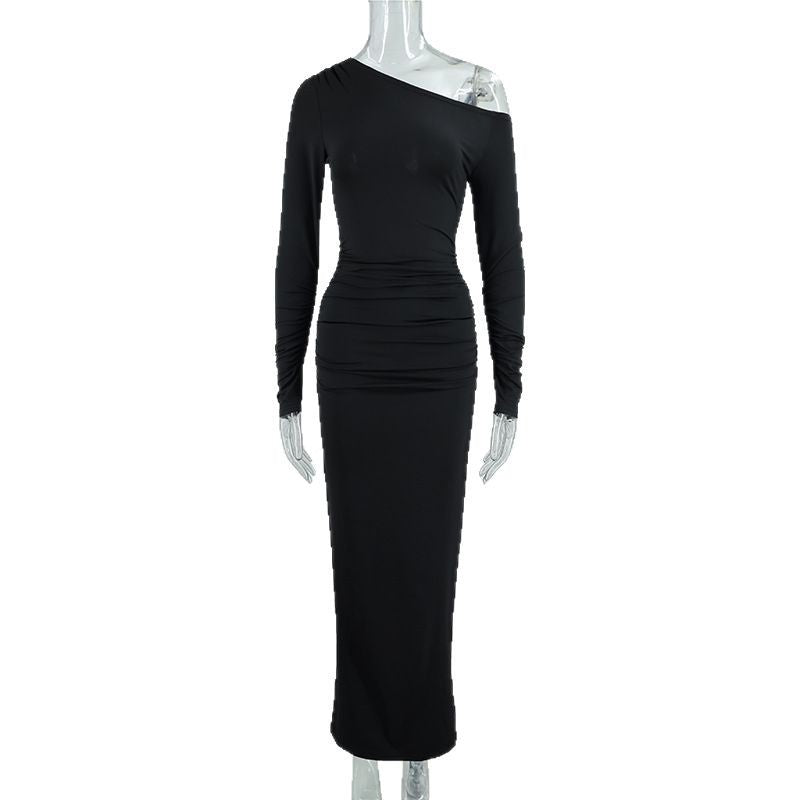Damen elegantes One-Shoulder Maxikleid mit figurschmeichelnder Raffung R&B