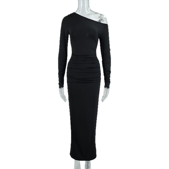 Damen elegantes One-Shoulder Maxikleid mit figurschmeichelnder Raffung R&B