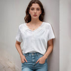 Damen Bluse mit zarten Spitzenakzenten und Knopfdetails R&B