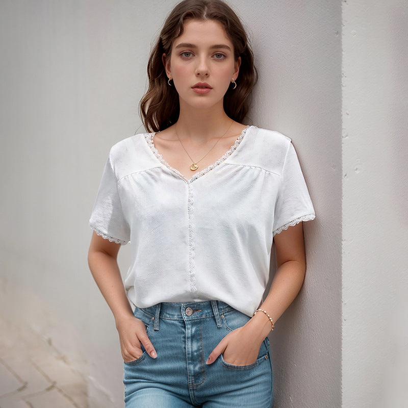 Damen Bluse mit zarten Spitzenakzenten und Knopfdetails R&B