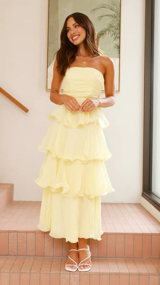 Damen Elegantes Wickelmaxikleid mit voluminösen Rüschendetails R&B