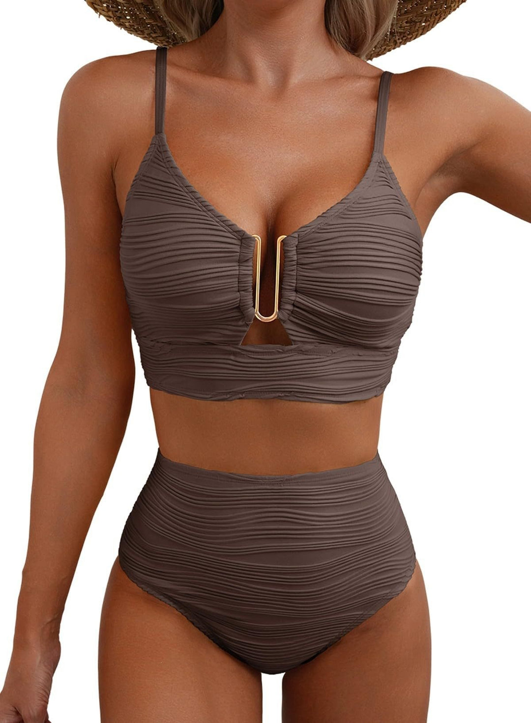 Damen Hochgeschnittener Bikini mit modischem Plissee-Design R&B