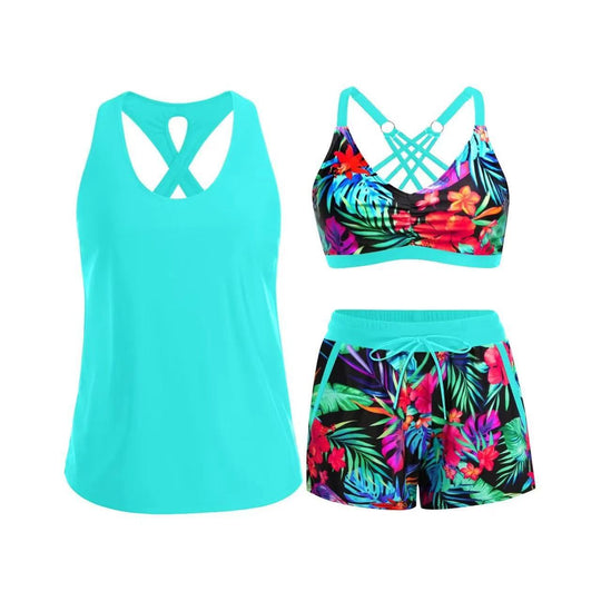 Damen Sport-Badeanzug-Set mit modischem Racerback und Shorts R&B