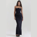 Damen Elegantes Bustier-Maxikleid mit asymmetrischer Drapierung und schickem Schlitz