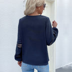 Damen elegante Bluse mit Spitzenakzenten und V-Ausschnitt R&B