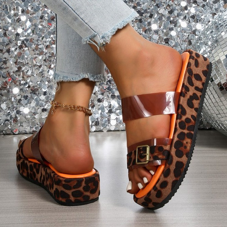 Damen Plateau-Sandalen mit Leopardenmuster und modernem Riemendesign R&B