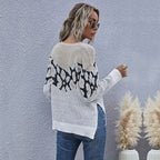 Damen Strickpullover mit modernem grafischen Muster und lässigem Schnitt R&B