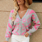 Damen Gemusterte Strickjacke mit modernem Design und Knopfverschluss