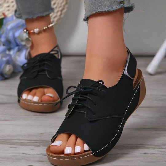 Damen lässige Slipper mit Schnürung und offenem Zehenbereich R&B