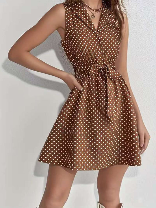 Damen Polka-Dot Blusenkleid mit tailliertem Schnitt und schwingendem Rock R&B