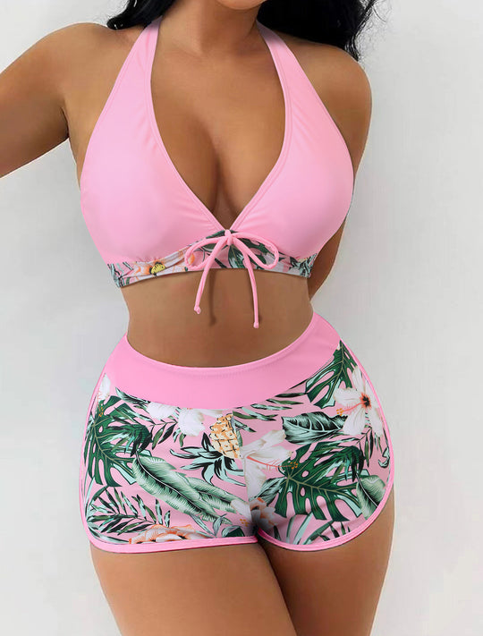 Damen Sportliches Bikini-Set mit trendy Hochbund und floralem Muster R&B