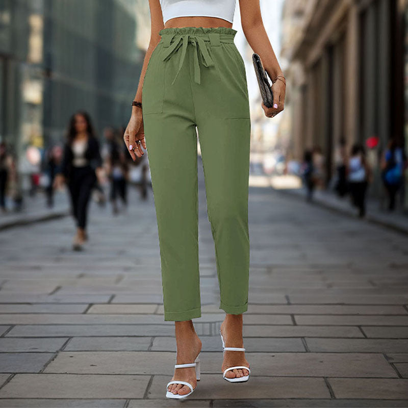 Damen elegante Chino-Hose mit hohem Bund und Taillenzug R&B