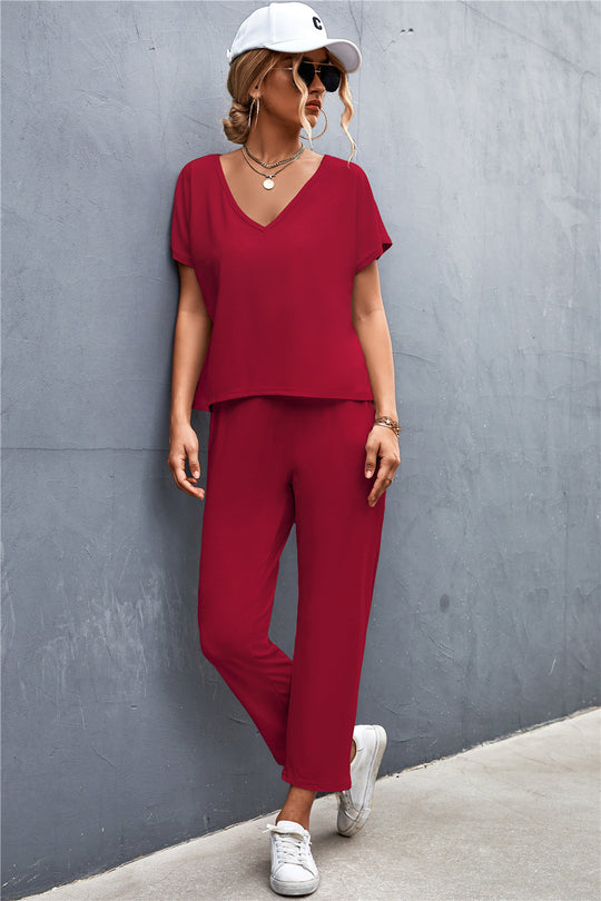 Damen Lounge-Set mit lässigem V-Ausschnitt und elastischen Bündchen R&B