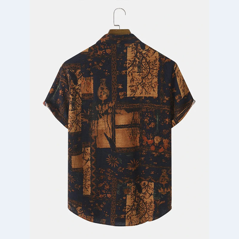 Herren Kurzarm Hemd mit floralem Design und strukturiertem Stoff R&B