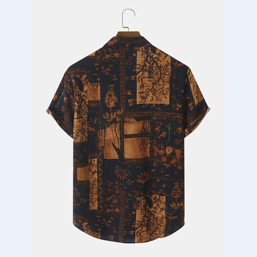 Herren Kurzarm Hemd mit floralem Design und strukturiertem Stoff R&B