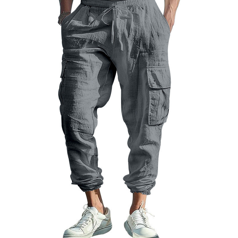 Herren bequeme Cargo-Hose aus leichtem Leinenmaterial mit elastischem Bund und praktischen Seitentaschen R&B