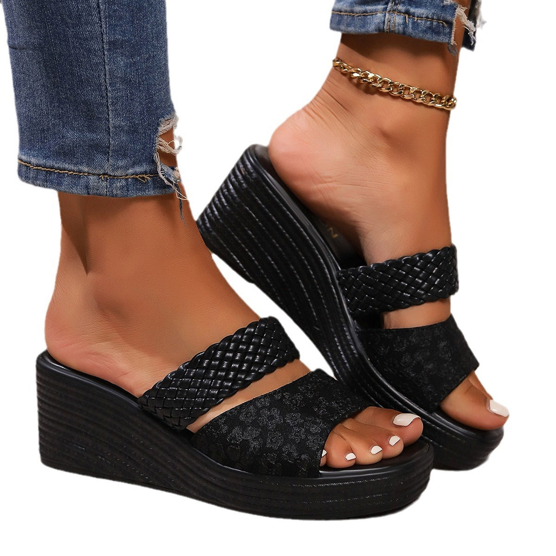 Damen Wedge-Sandalen mit geflochtenem Riemendesign und trendiger Tierdruck-Optik R&B