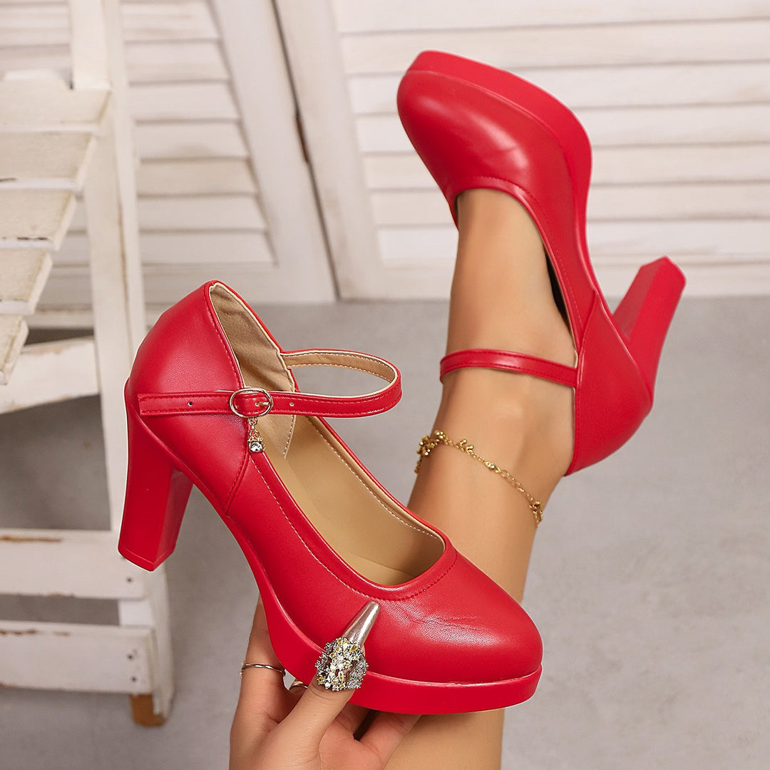 Damen Hochwertige Plateau-Pumps mit verstellbarem Riemen und Schmuckdetails R&B