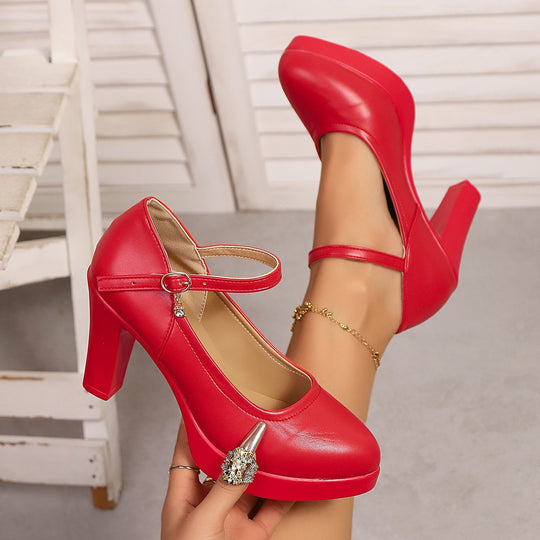 Damen Hochwertige Plateau-Pumps mit verstellbarem Riemen und Schmuckdetails R&B