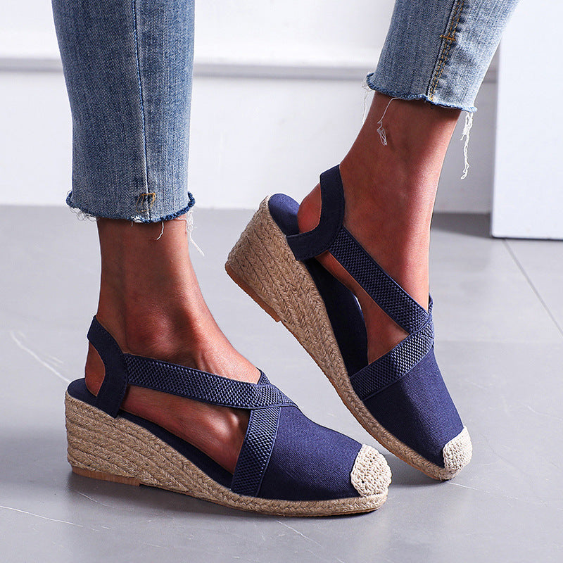 Damen Espadrilles mit elastischen Trägern und Keilabsatz R&B