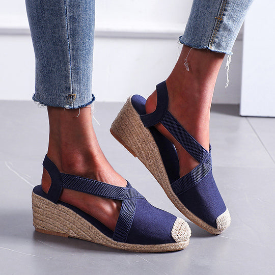 Damen Espadrilles mit elastischen Trägern und Keilabsatz R&B