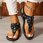 Damen Zehentrenner mit floralen Applikationen und verstellbarem Riemen R&B