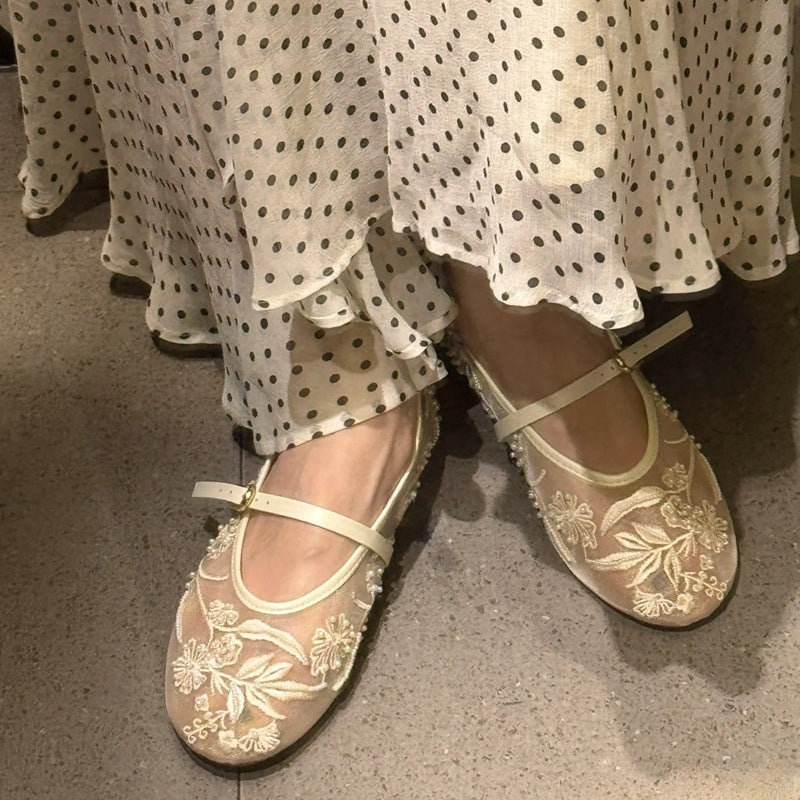 Damen Ballerinas mit floralem Stickereibesatz R&B