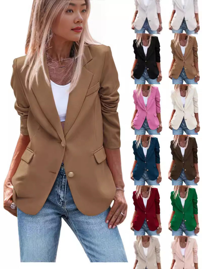 Damen Eleganter Einreiher Blazer mit goldenen Knöpfen und tailliertem Schnitt R&B