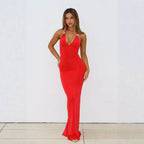 Damen Elegantes Abendkleid mit tiefem V-Ausschnitt und dekorativem Halter R&B