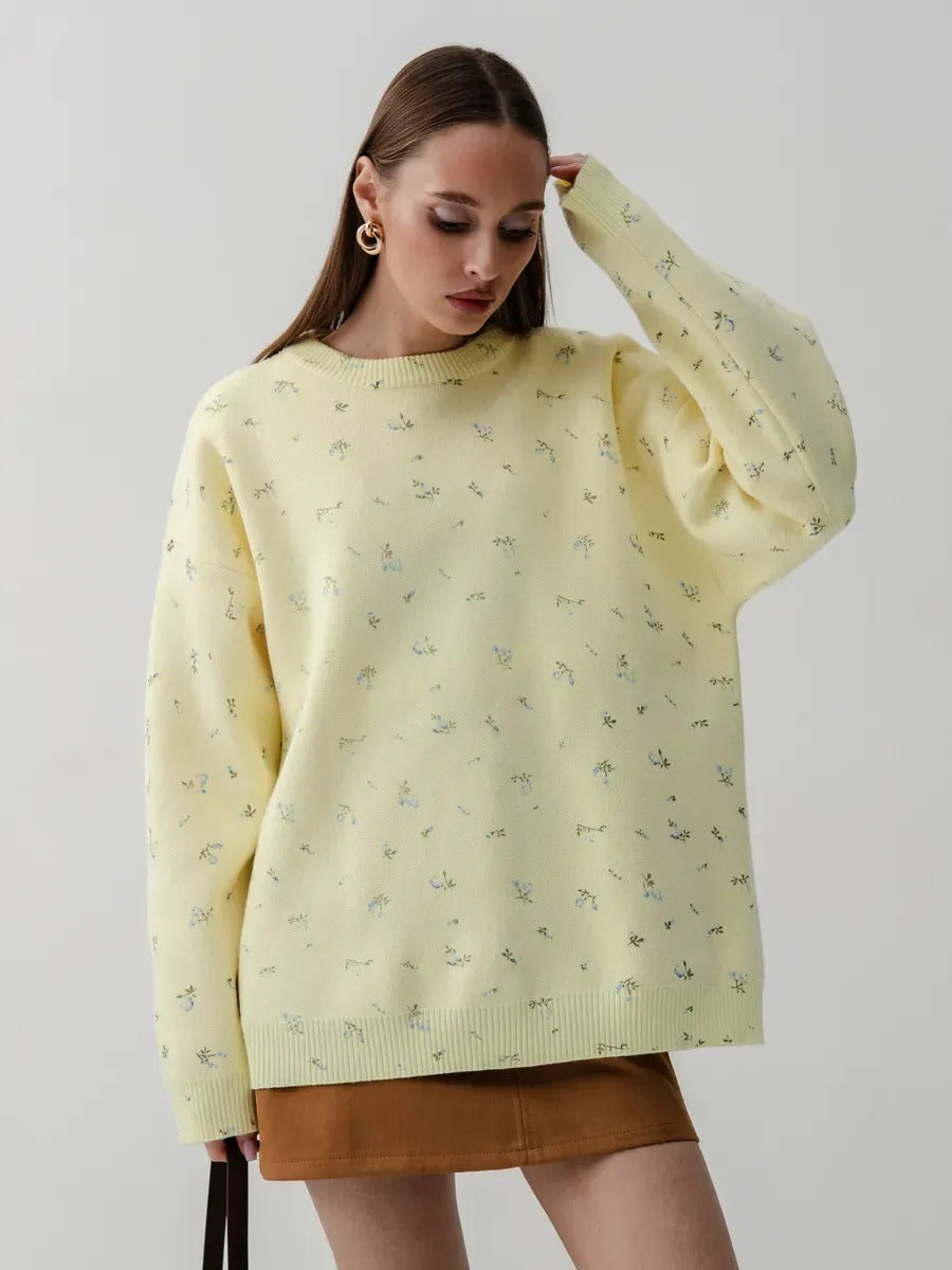 Damen Oversized Strickpullover mit floralen Akzenten und weitem Schnitt R&B