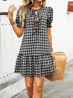 Damen Gingham Kleid mit Rüschendetails und Schleifenverschluss