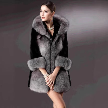 Damen Eleganter und warmer Kunstpelzparka mit Kapuze R&B