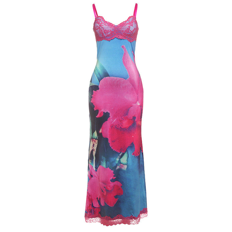 Damen Satin Nachthemd mit zarter Spitzendekoration R&B